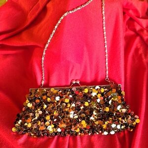 Sequin Evening Clutch Bag with Shoulder Strap